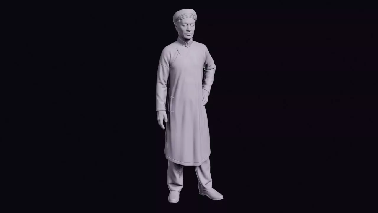 Vietnamese Man Figure in Ao Dai and Turban 3D print model
