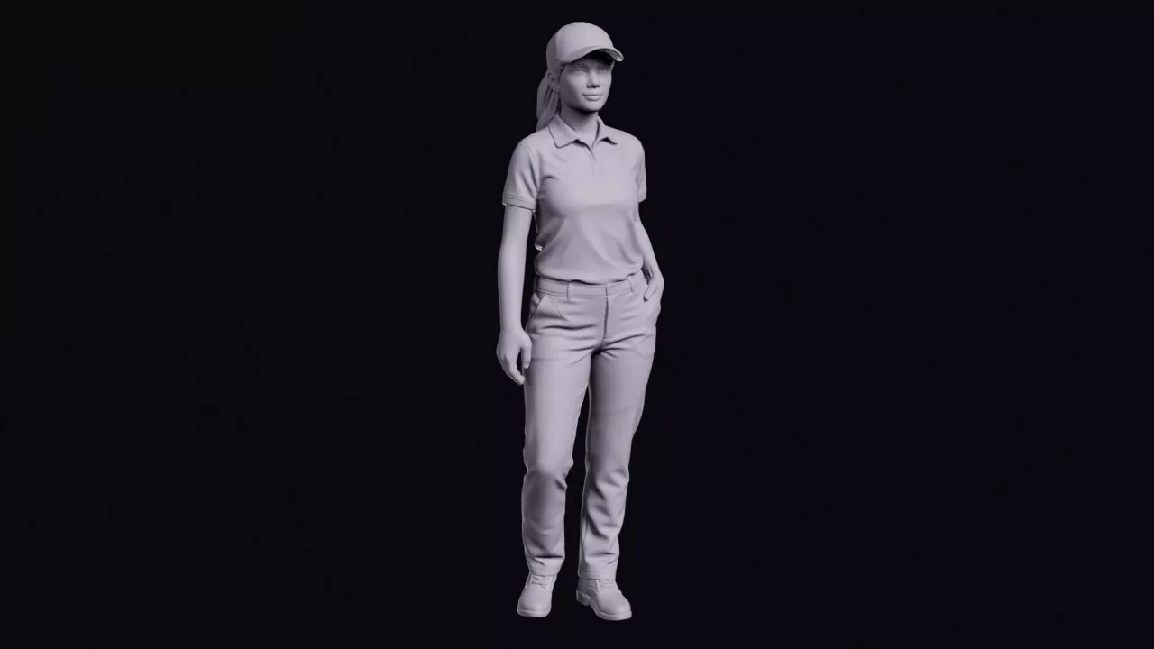 Theme Park Worker Figure in Polo Shirt and Cap 3D print model