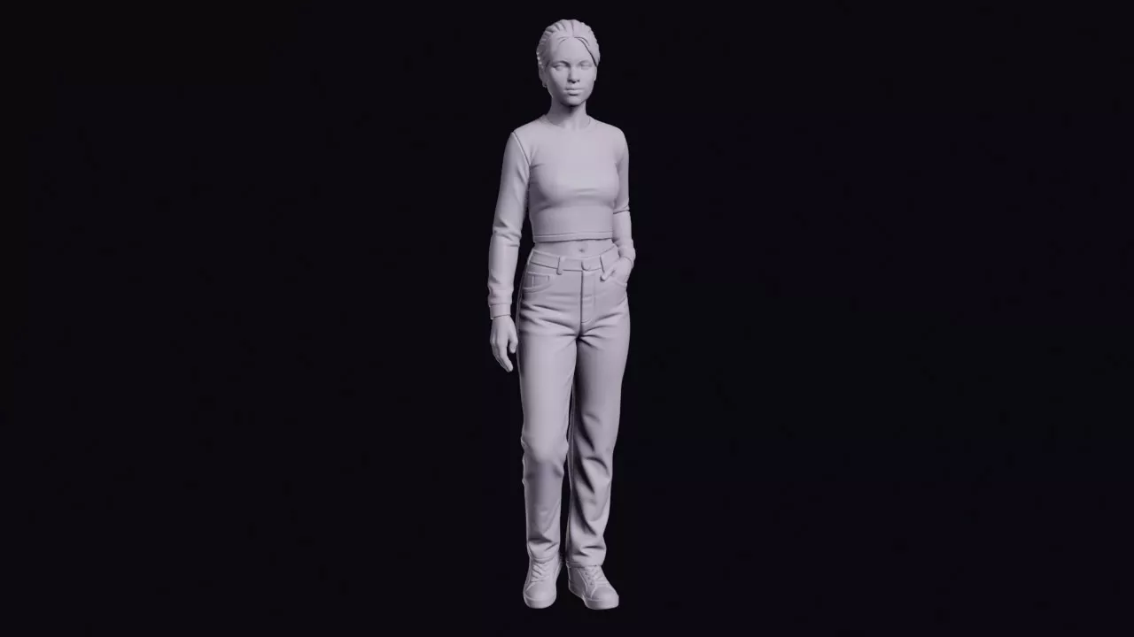 Teenage Girl Figure in Crop Top and Jeans 3D print model