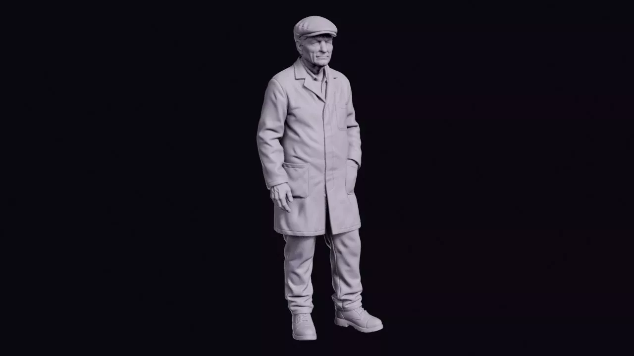 School Caretaker Figure in Work Coat and Cap 3D print model