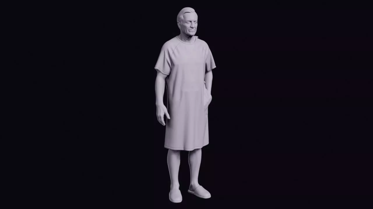 Hospital Patient Figure in Gown and Slippers 3D print model