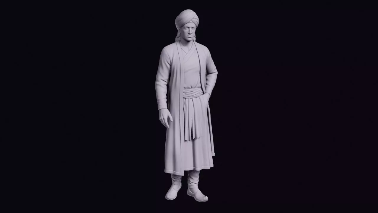 Mughal Nobleman Figure in Jama Coat and Turban 3D print model
