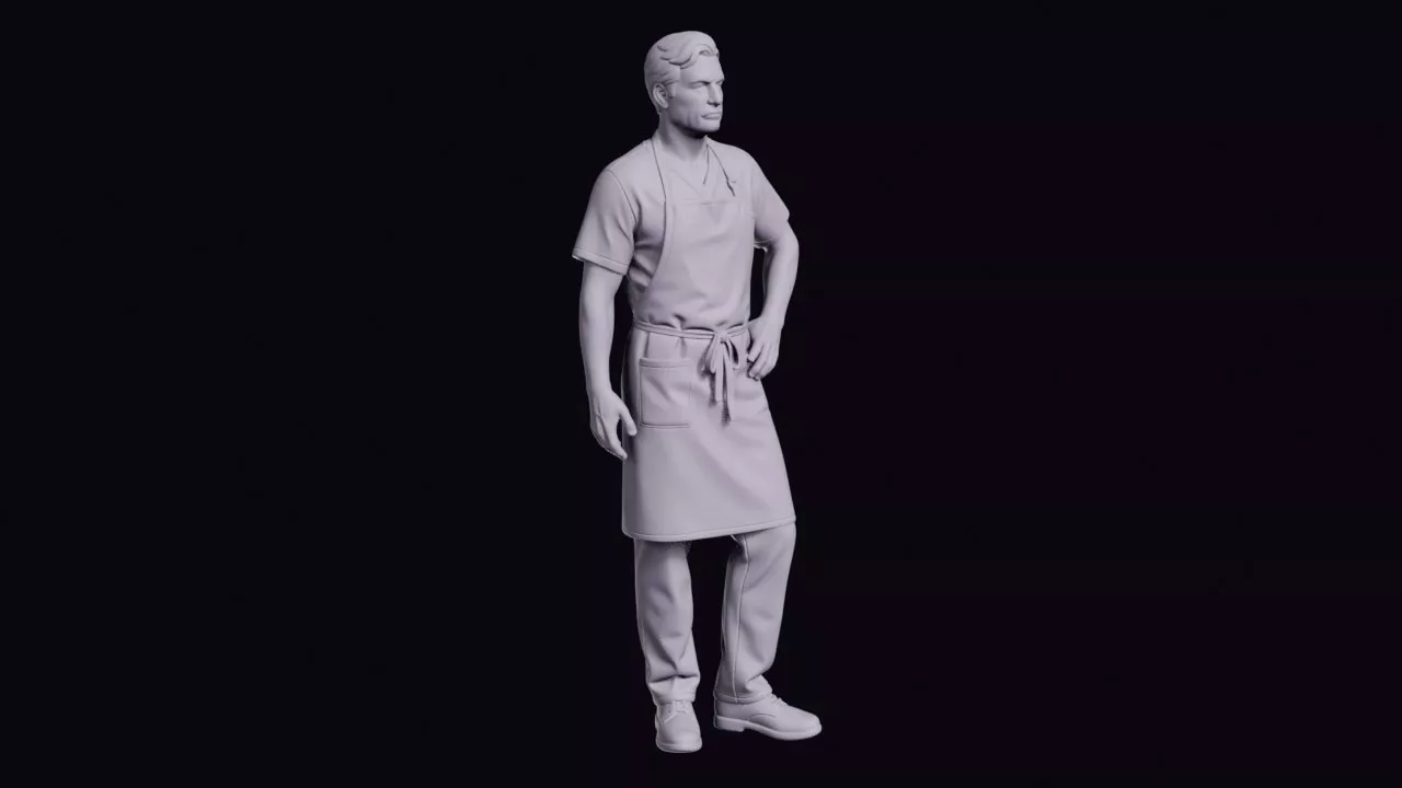 Mortuary Technician Figure in Scrubs and Apron 3D print model
