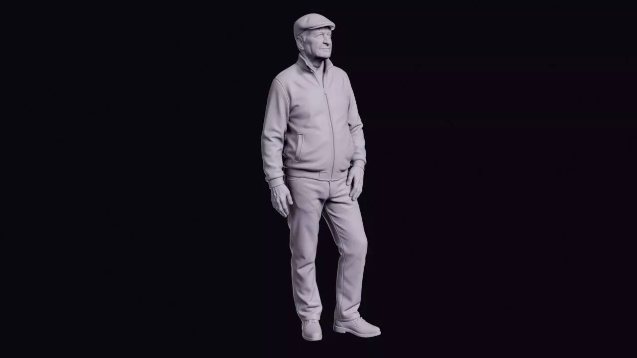 Elderly Man Figure in Flat Cap and Zip Jacket 3D print model