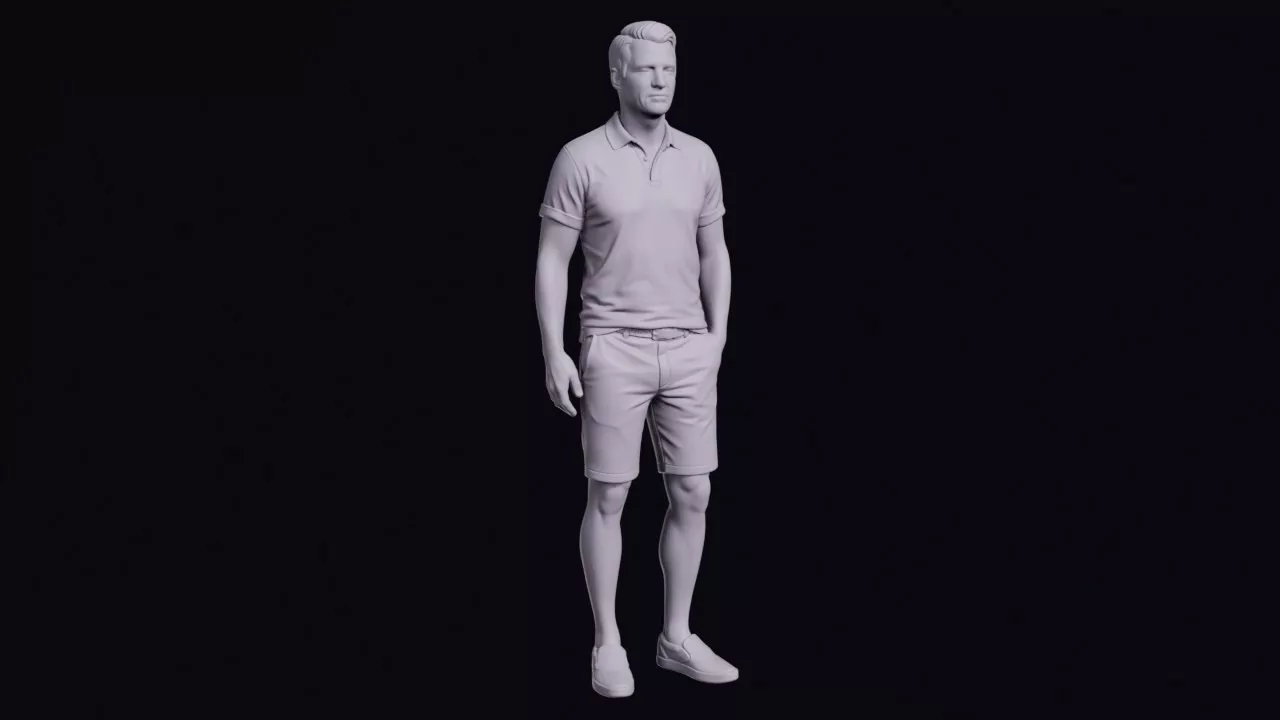 Casual Man Figure in Polo Shirt and Tailored Shorts 3D print model