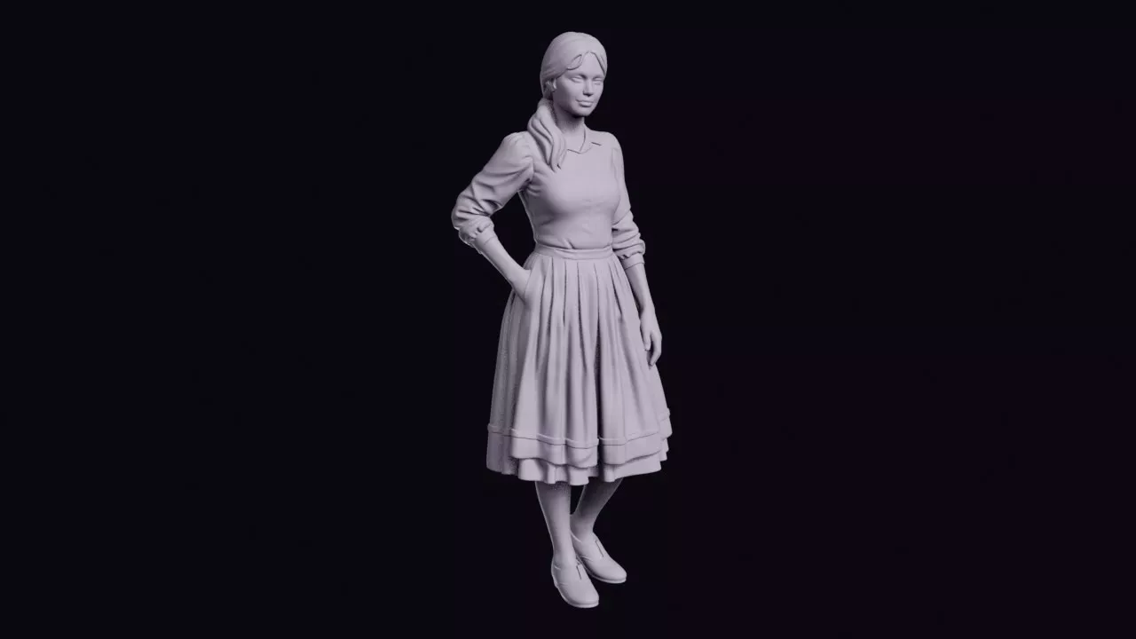Hungarian Woman Figure in a Pleated Folk Skirt 3D print model
