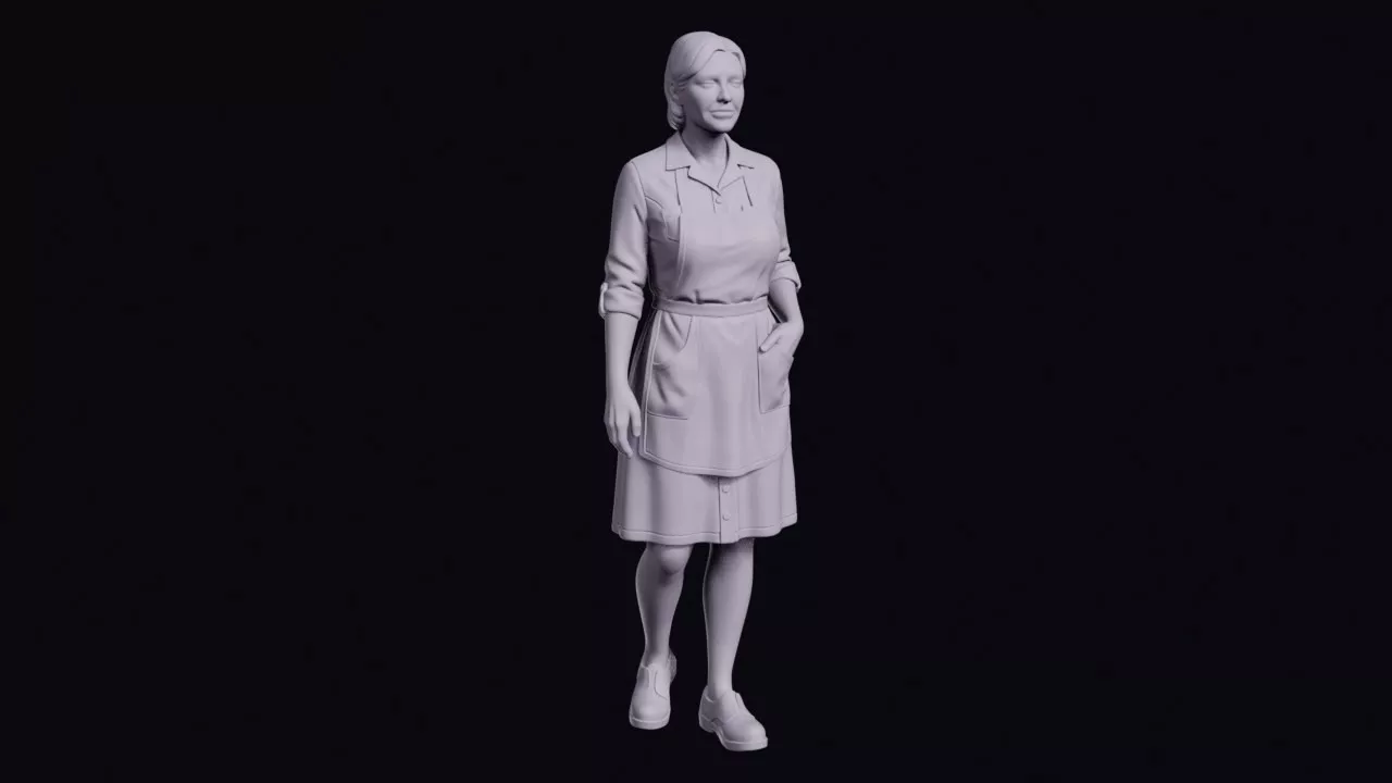 Hotel Housekeeper Figure in Uniform Dress and Apron 3D print model