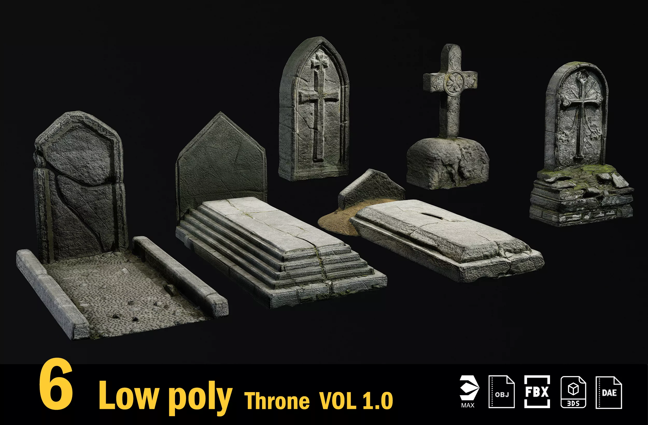 6 Gothic Gravestones Vol01 Low-poly 3D model