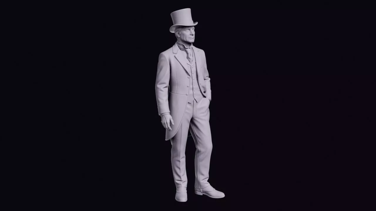 Edwardian Gentleman Figure in Morning Coat and Top Hat 3D print model