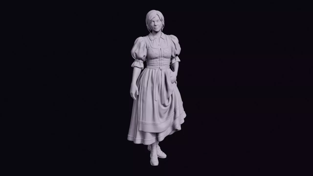Czech Woman Figure in Folk Dress with Puff Sleeves 3D print model