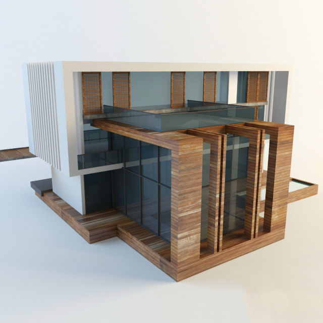 Modern villa Low-poly 3D model_0