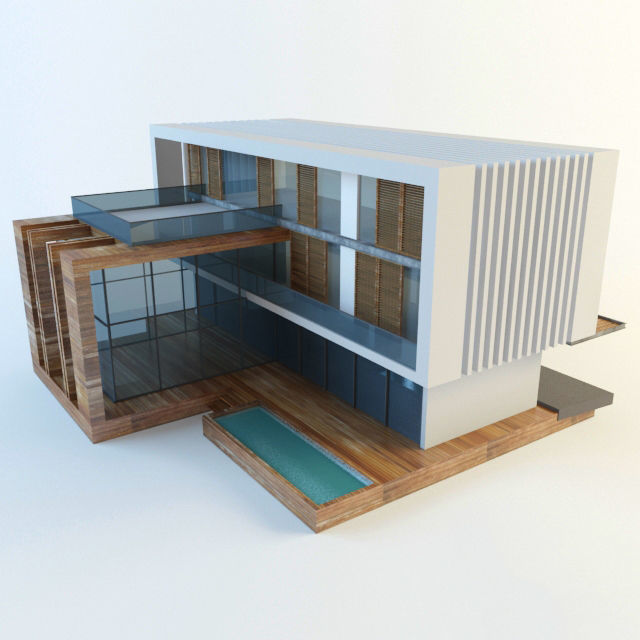 Modern villa Low-poly 3D model_1
