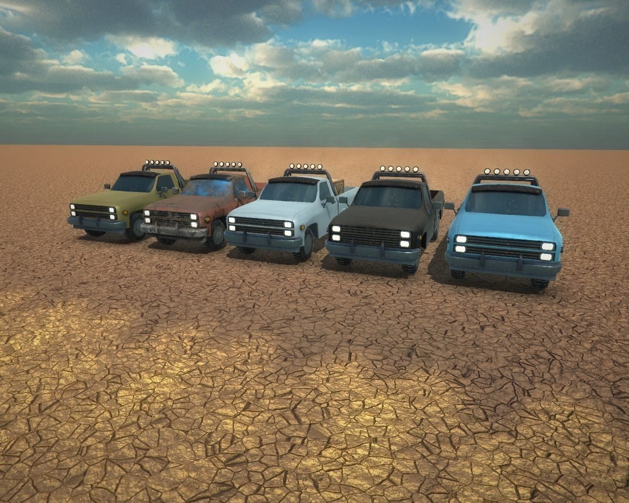 Eghties Pickup Truck low-poly game ready Low-poly 3D model_2
