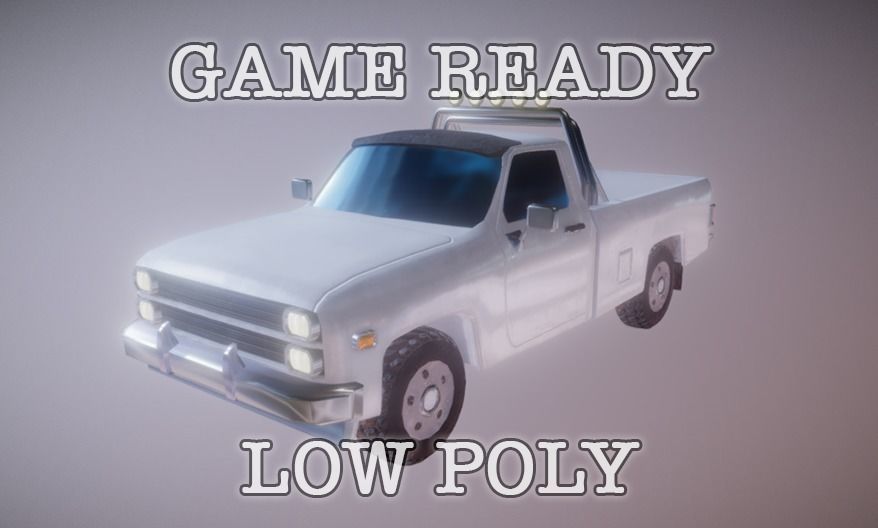 Eghties Pickup Truck low-poly game ready Low-poly 3D model_0