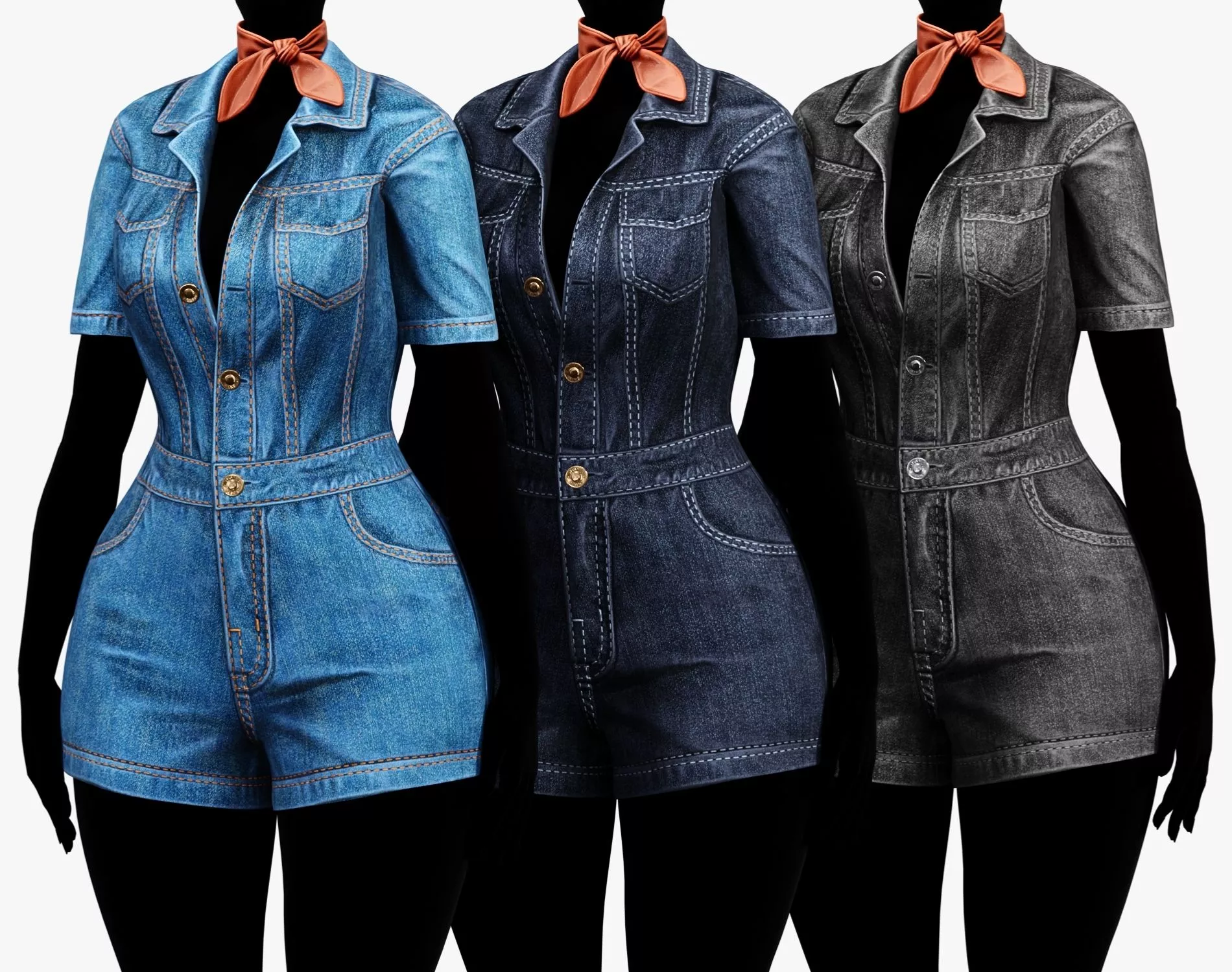 MEADOW - Denim Romper - WOMENS Avatar Clothing Low-poly 3D model