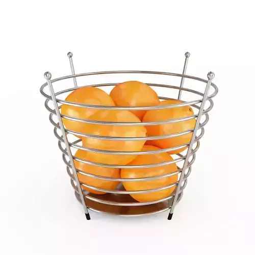 Chrome Wire Fruit Basket with Oranges