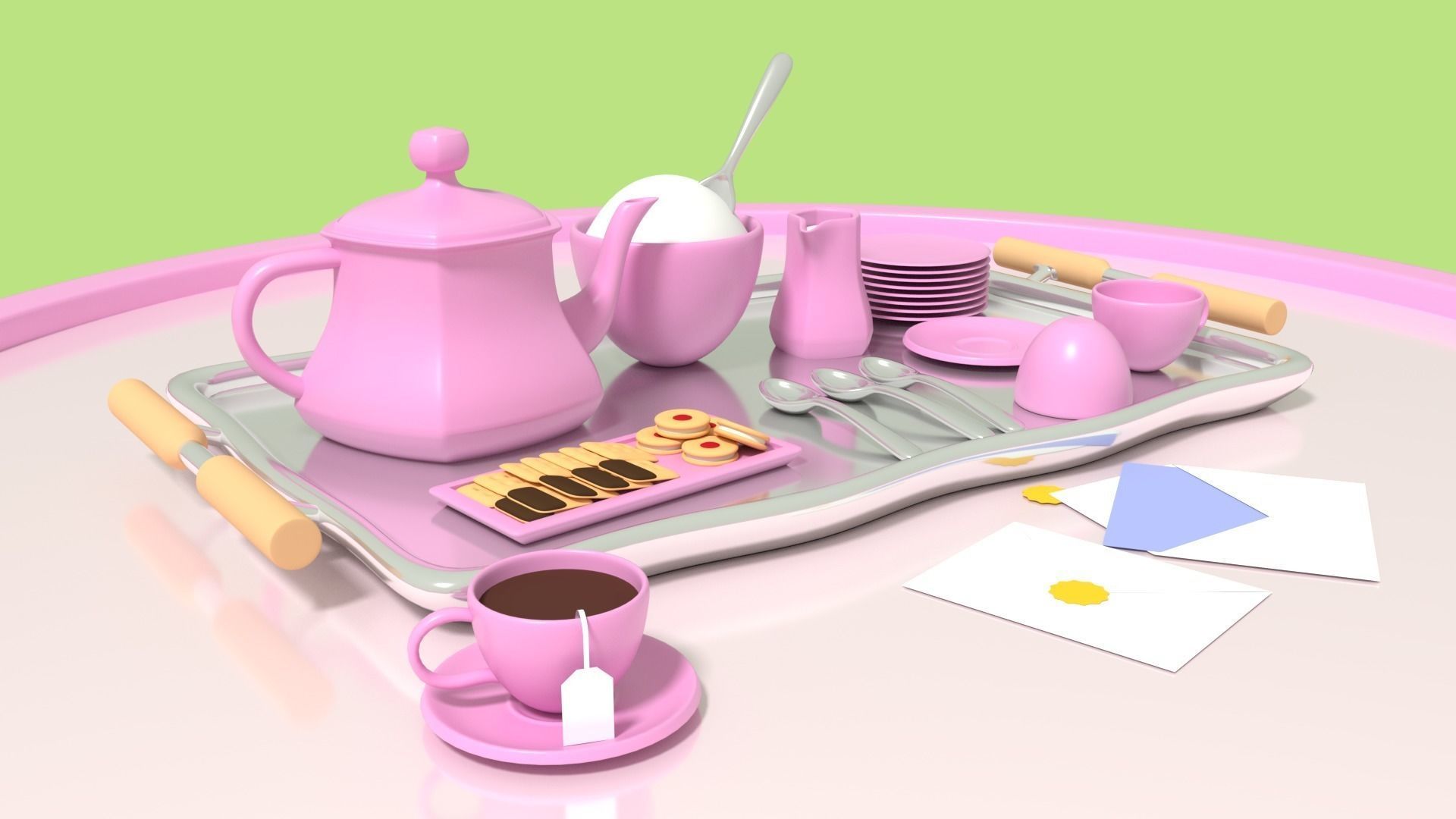 Cute Tea Party Set Low-poly 3D model_1