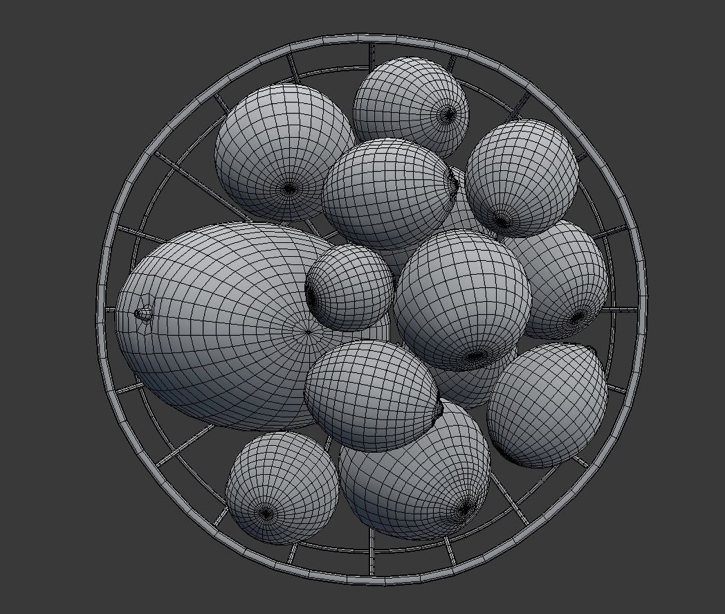 Chrome Wire Grid Fruit Basket with Fruits  3D model_3