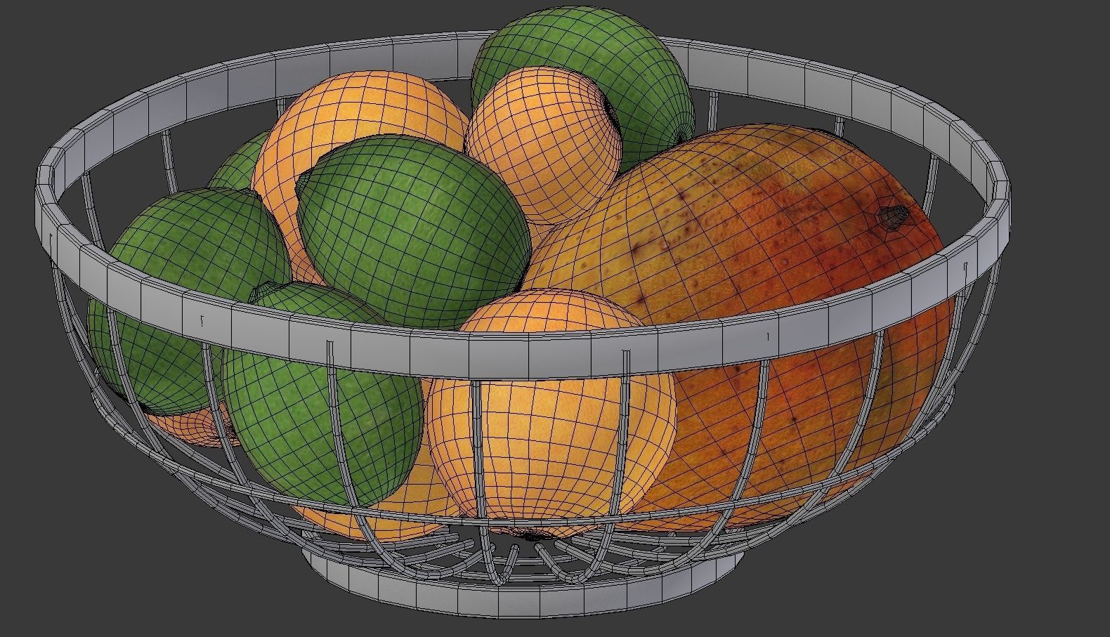 Chrome Wire Grid Fruit Basket with Fruits  3D model_5