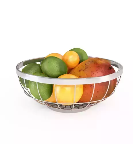 Chrome Wire Grid Fruit Basket with Fruits  3D model