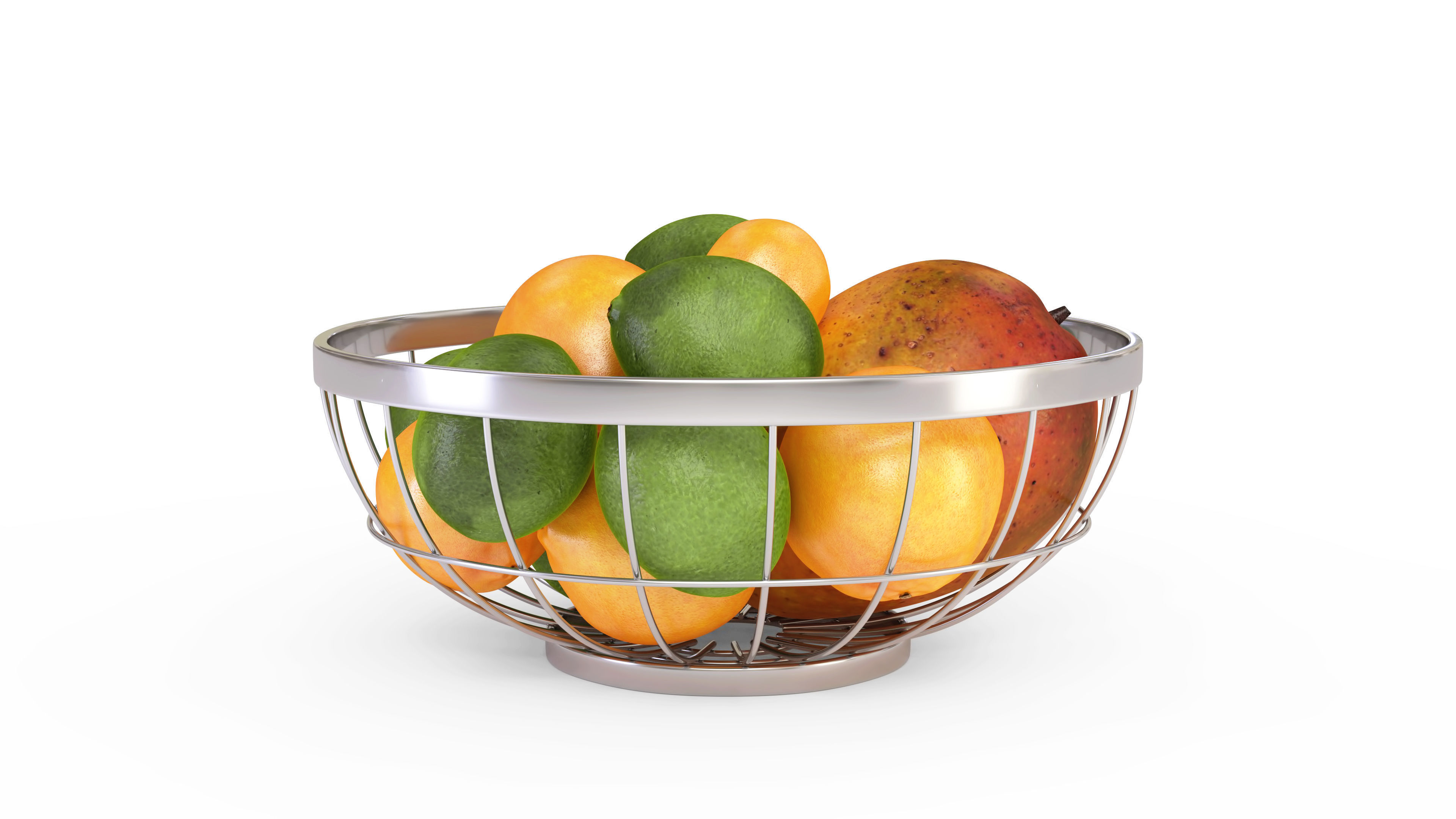 Chrome Wire Grid Fruit Basket with Fruits  3D model_2