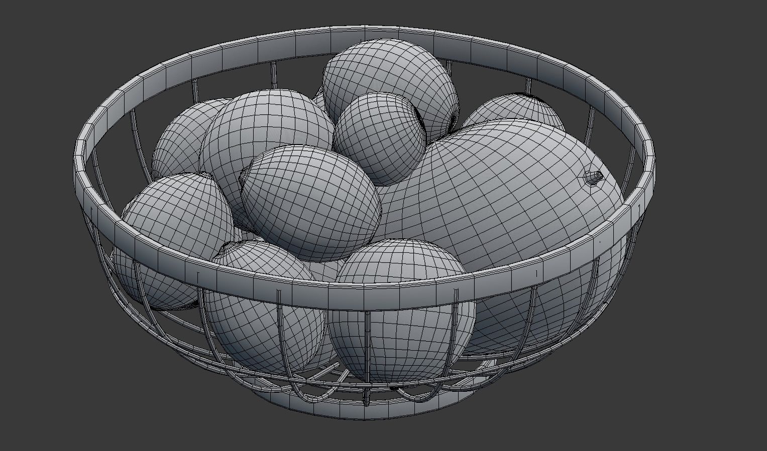 Chrome Wire Grid Fruit Basket with Fruits  3D model_7