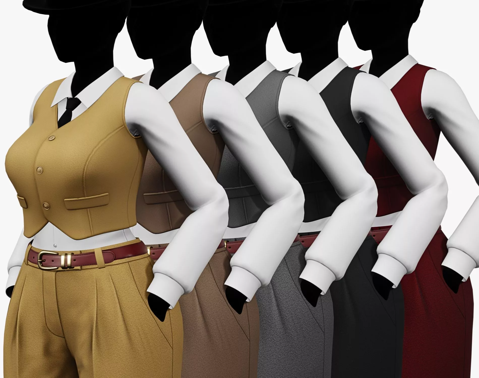 Womens Suit Vest and Shirt with Tie - Avatar Clothing Low-poly 3D model