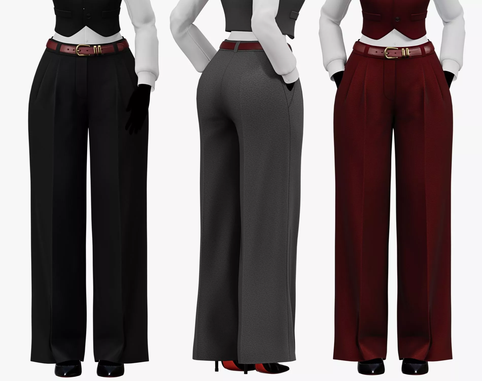Womens Wide Leg Pants and Belt - Mafia Style Low-poly 3D model
