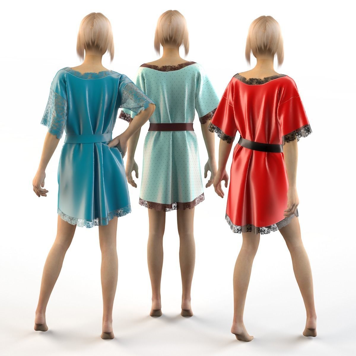 Set of women silk robes  3D model_3