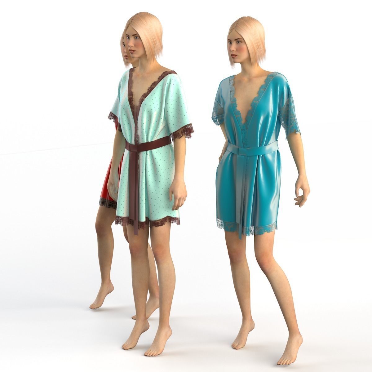 Set of women silk robes  3D model_2
