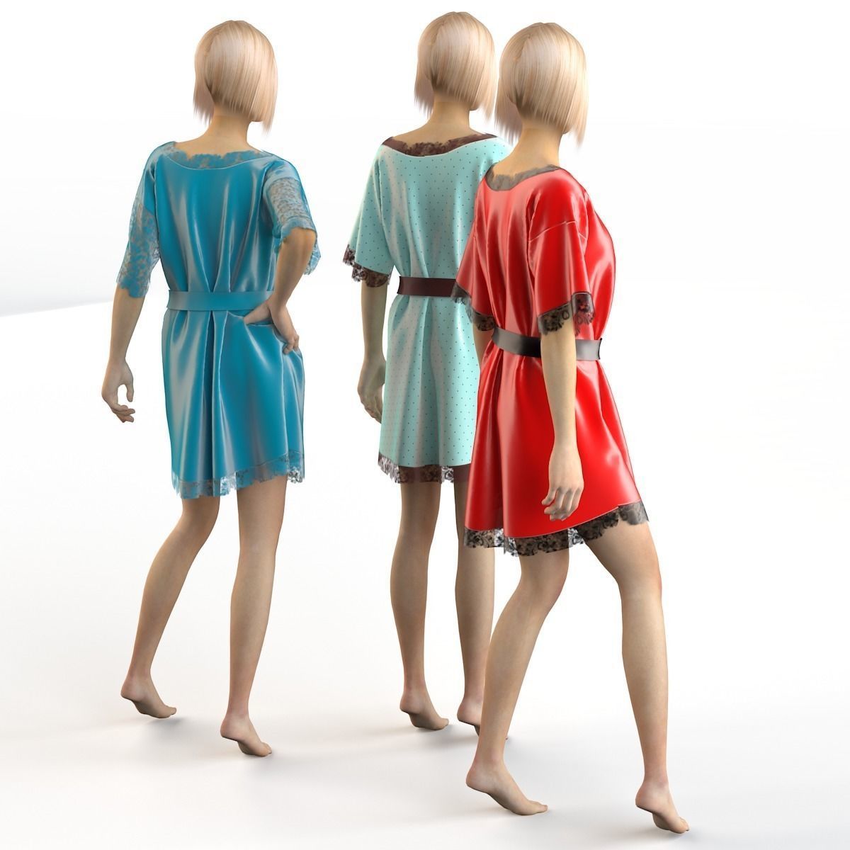 Set of women silk robes  3D model_6