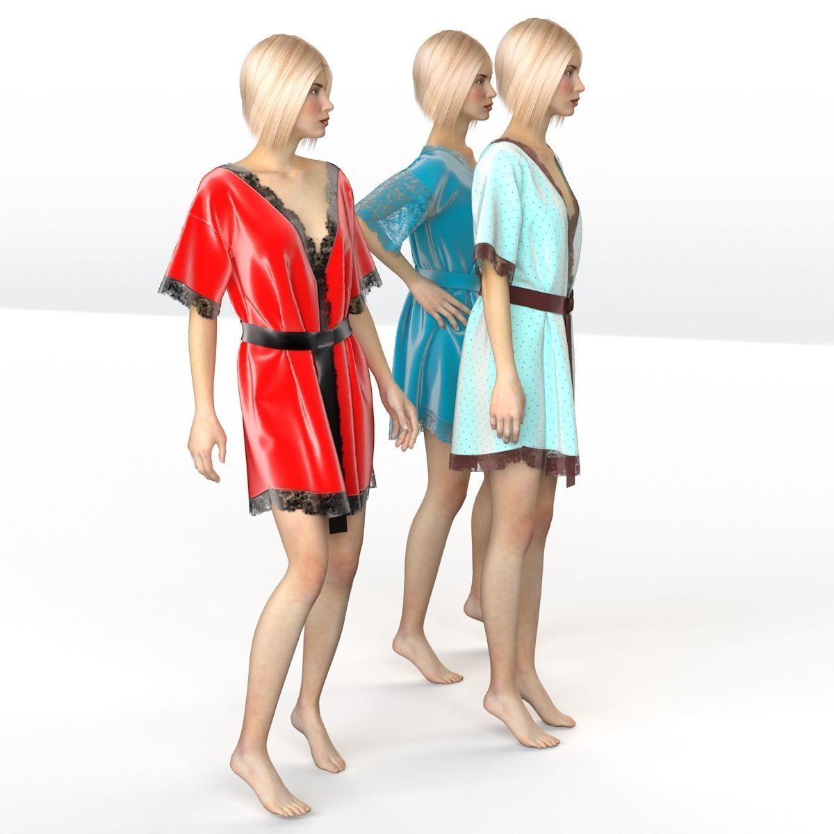 Set of women silk robes  3D model_9