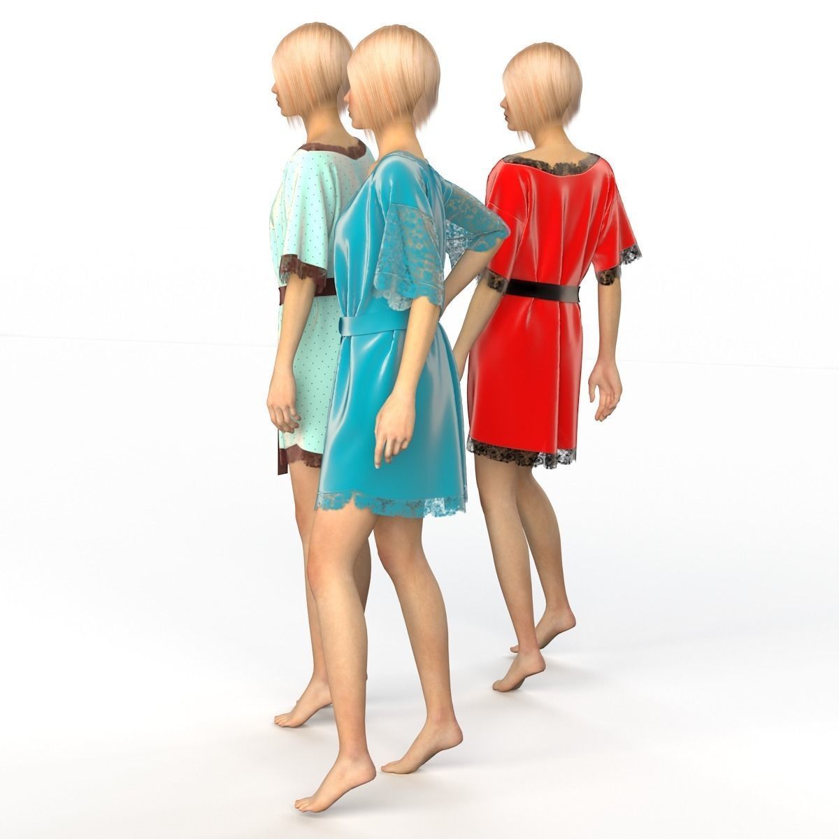 Set of women silk robes  3D model_5