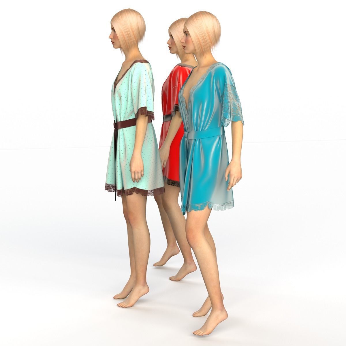 Set of women silk robes  3D model_4
