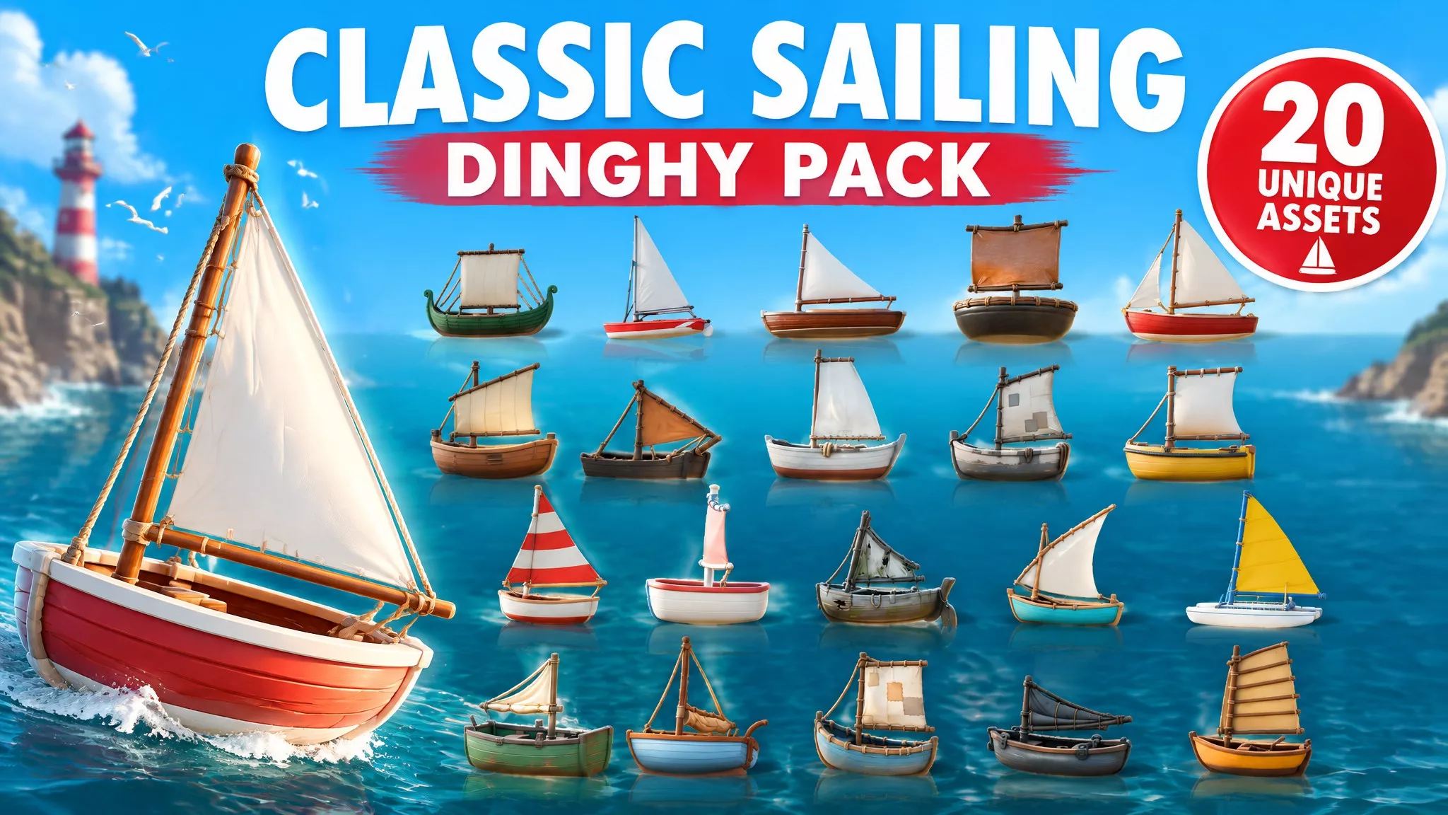 Classic Sailing Dinghy Pack Low-poly 3D model