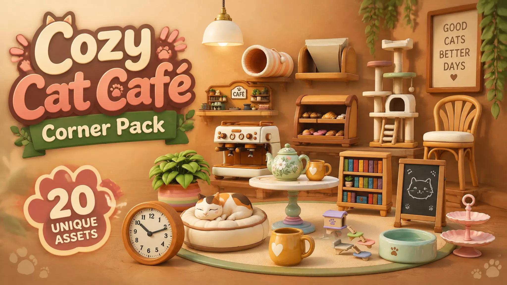 Cozy Cat Cafe Corner Pack Low-poly 3D model