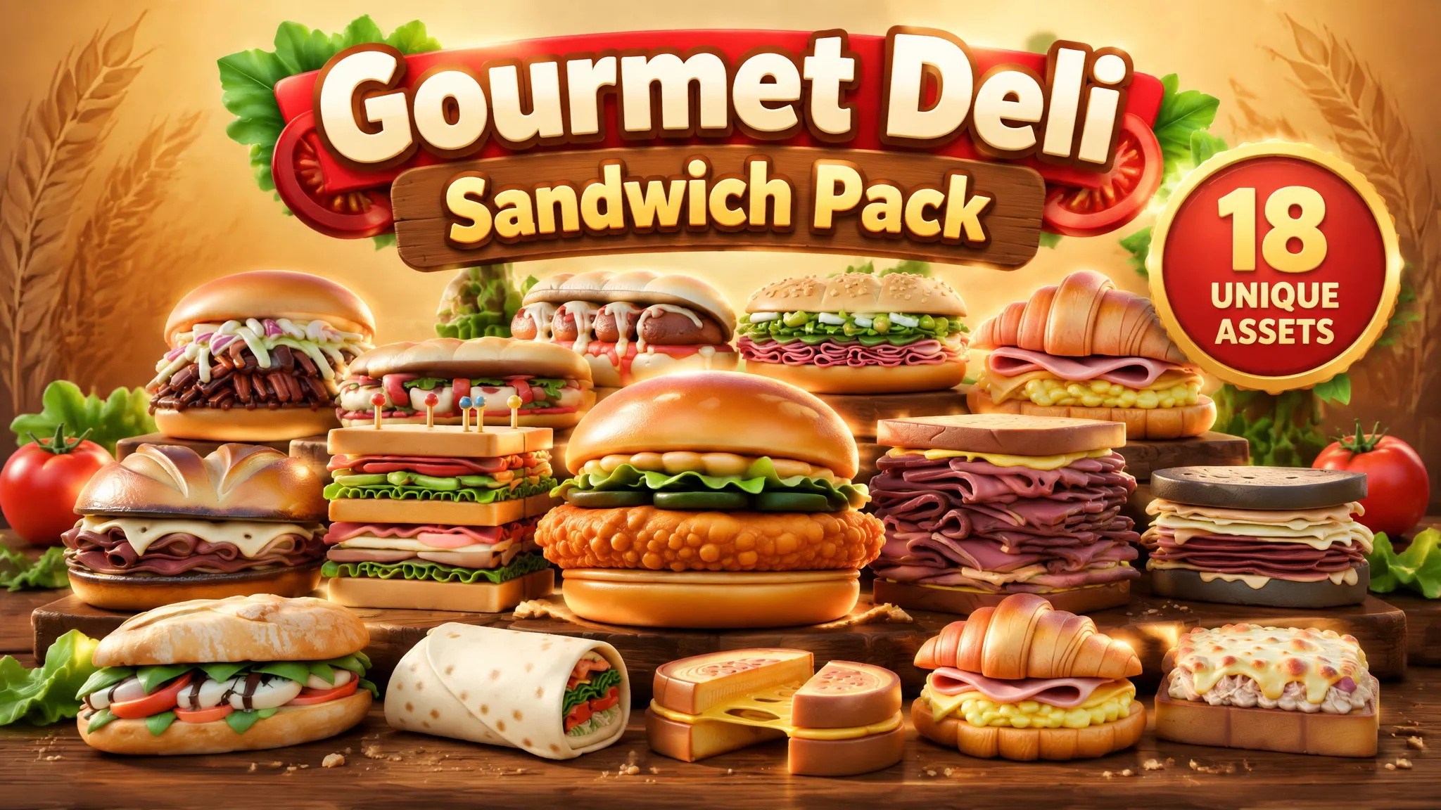 Gourmet Deli Sandwich Pack Low-poly 3D model