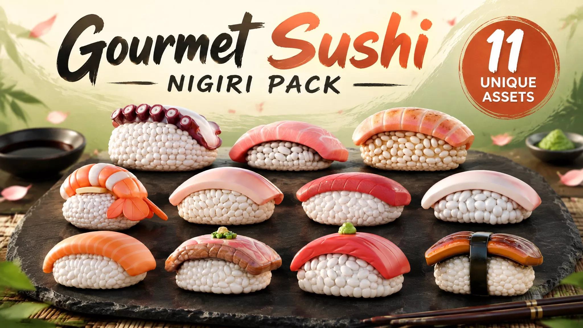 Gourmet Sushi Nigiri Pack Low-poly 3D model