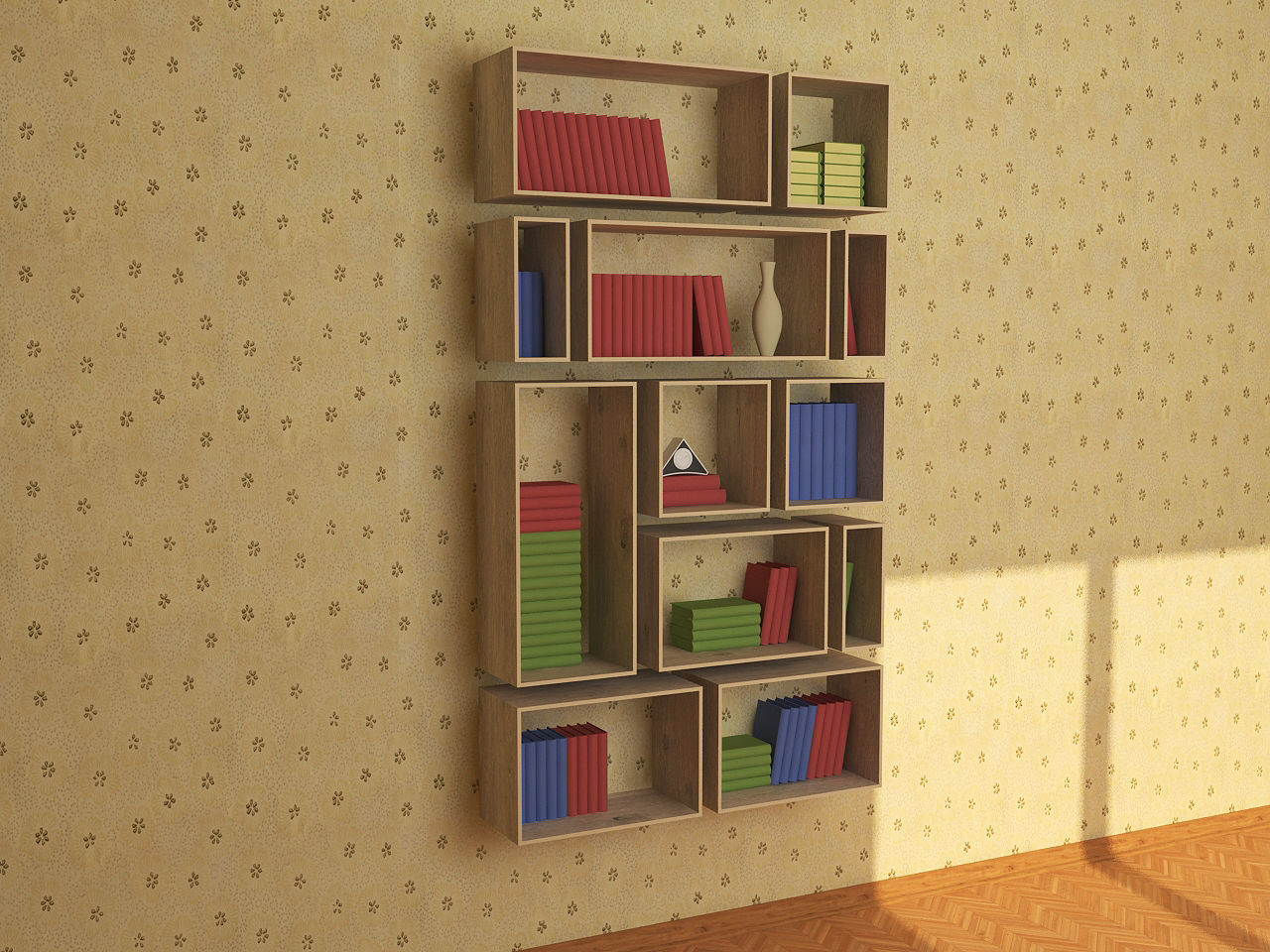 Wooden Bookshelf 04 Low-poly 3D model_2