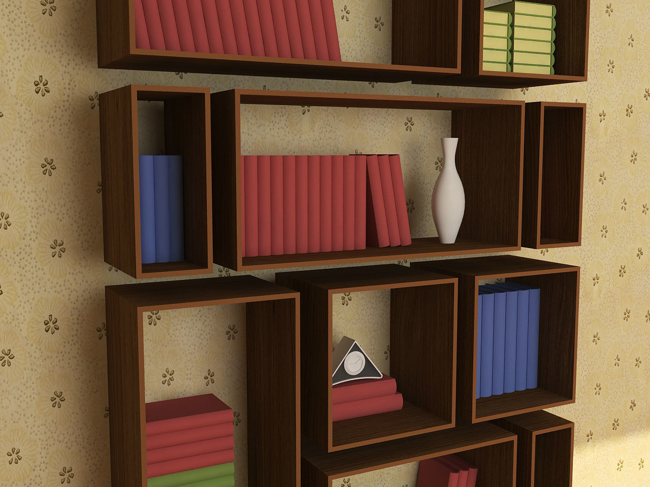 Wooden Bookshelf 04 Low-poly 3D model_5