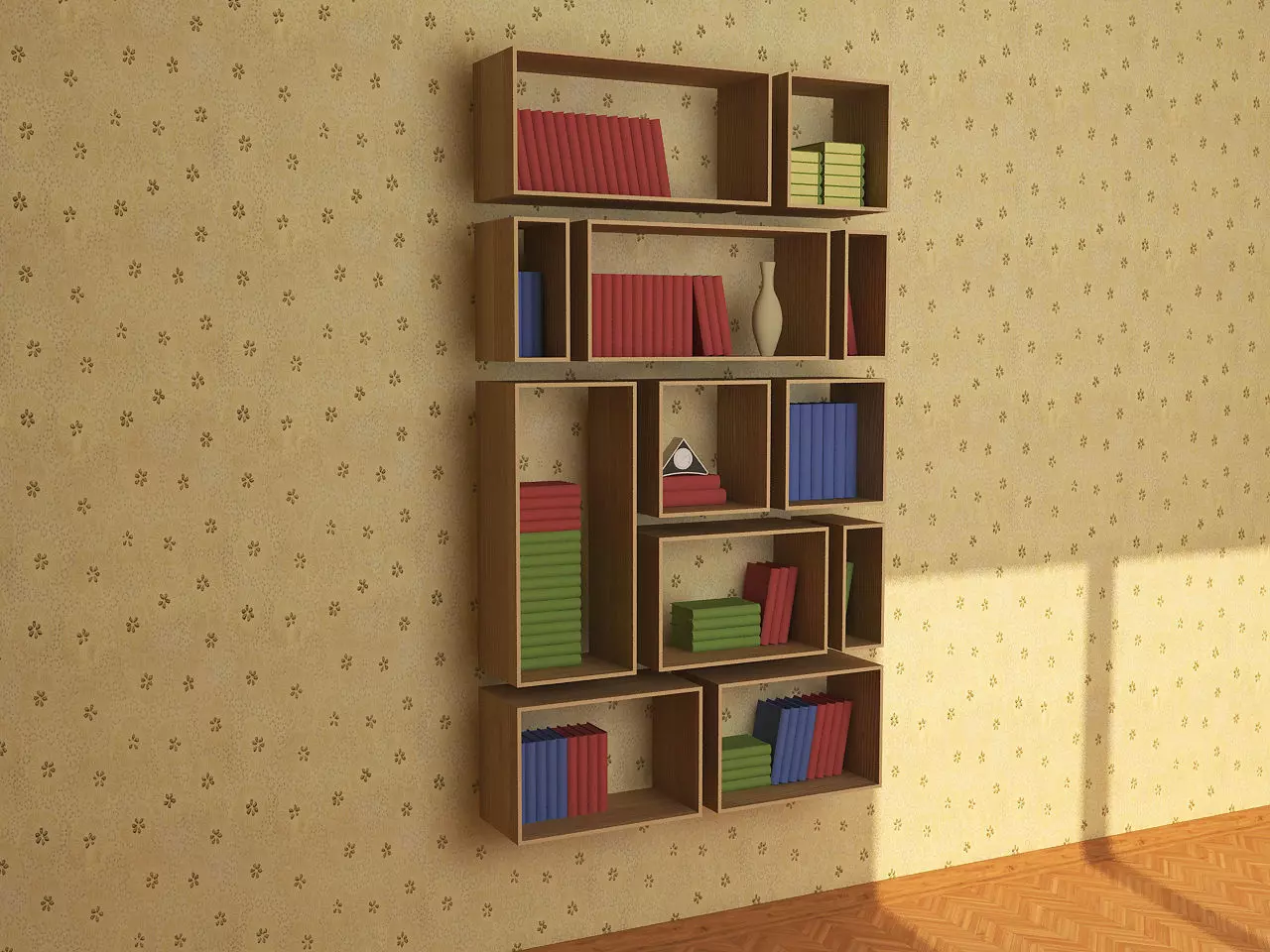 Wooden Bookshelf 04 Low-poly 3D model_0