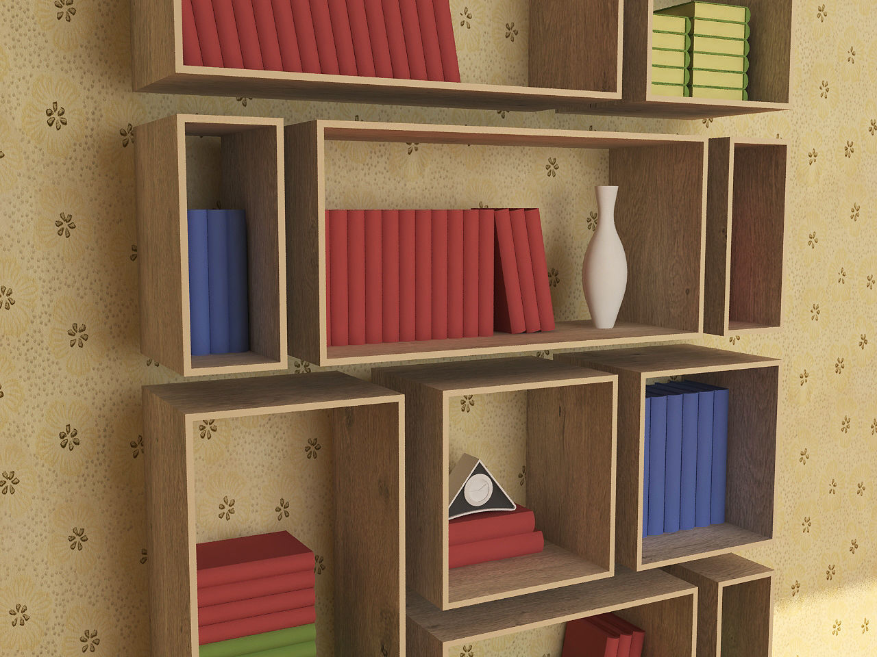 Wooden Bookshelf 04 Low-poly 3D model_3