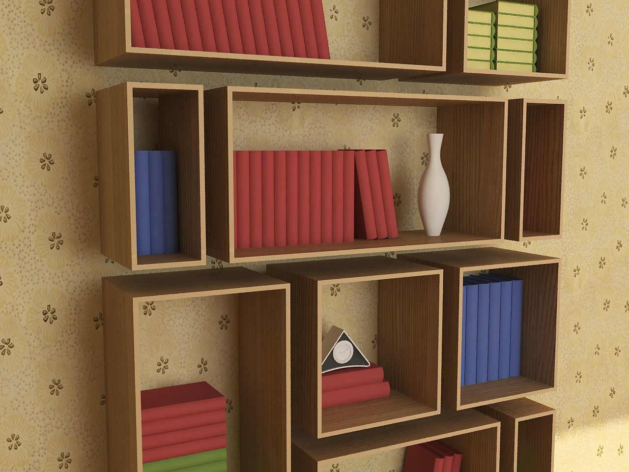 Wooden Bookshelf 04 Low-poly 3D model_1