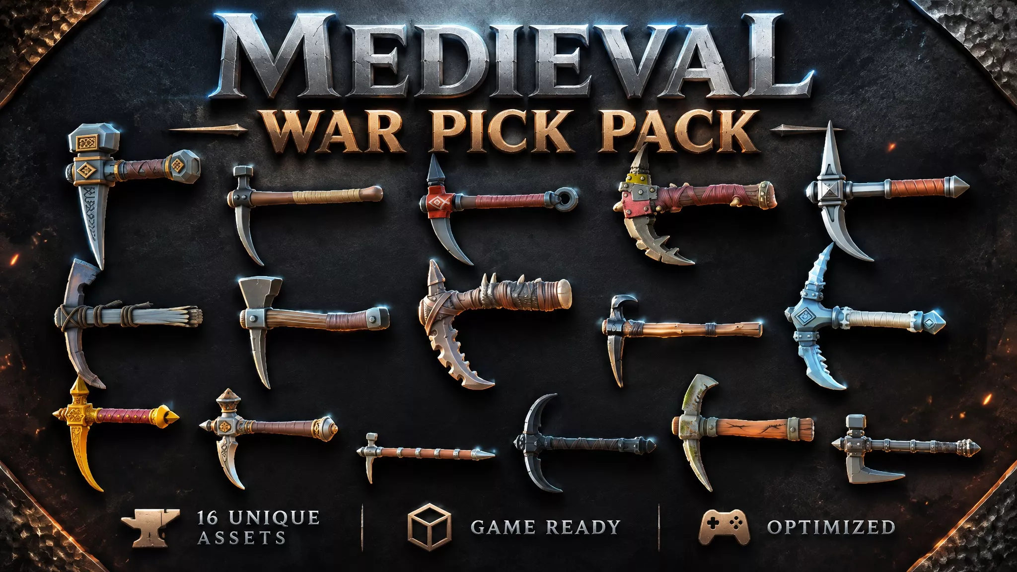 Medieval War Pick Pack Low-poly 3D model