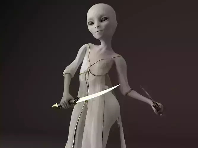 Grey Alien female with daggers 3D model