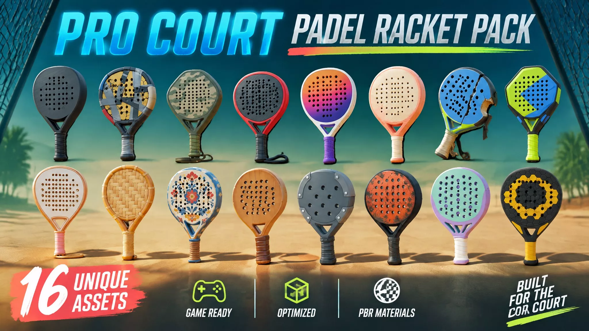Pro Court Padel Racket Pack Low-poly 3D model