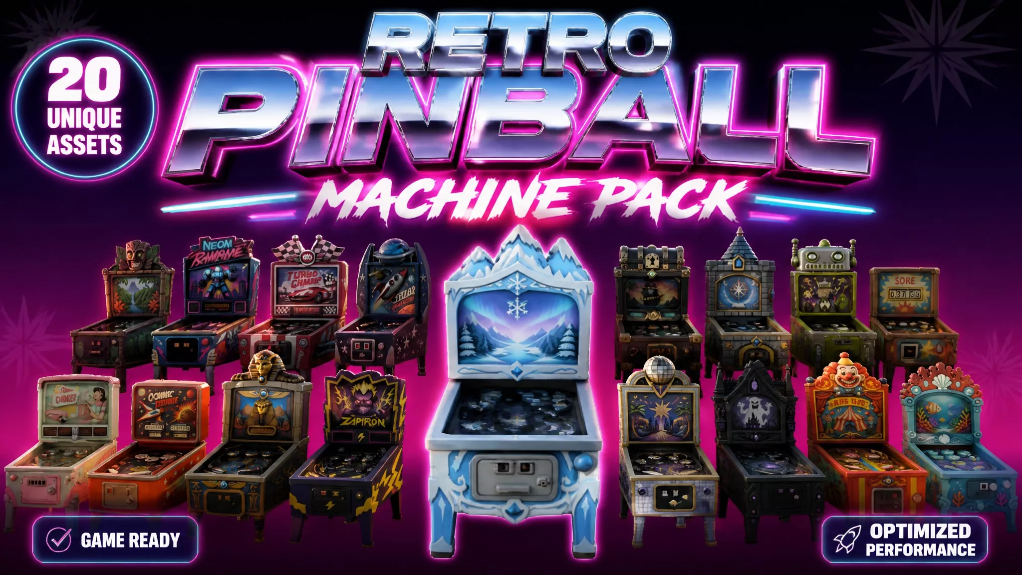 Retro Pinball Machine Pack Low-poly 3D model