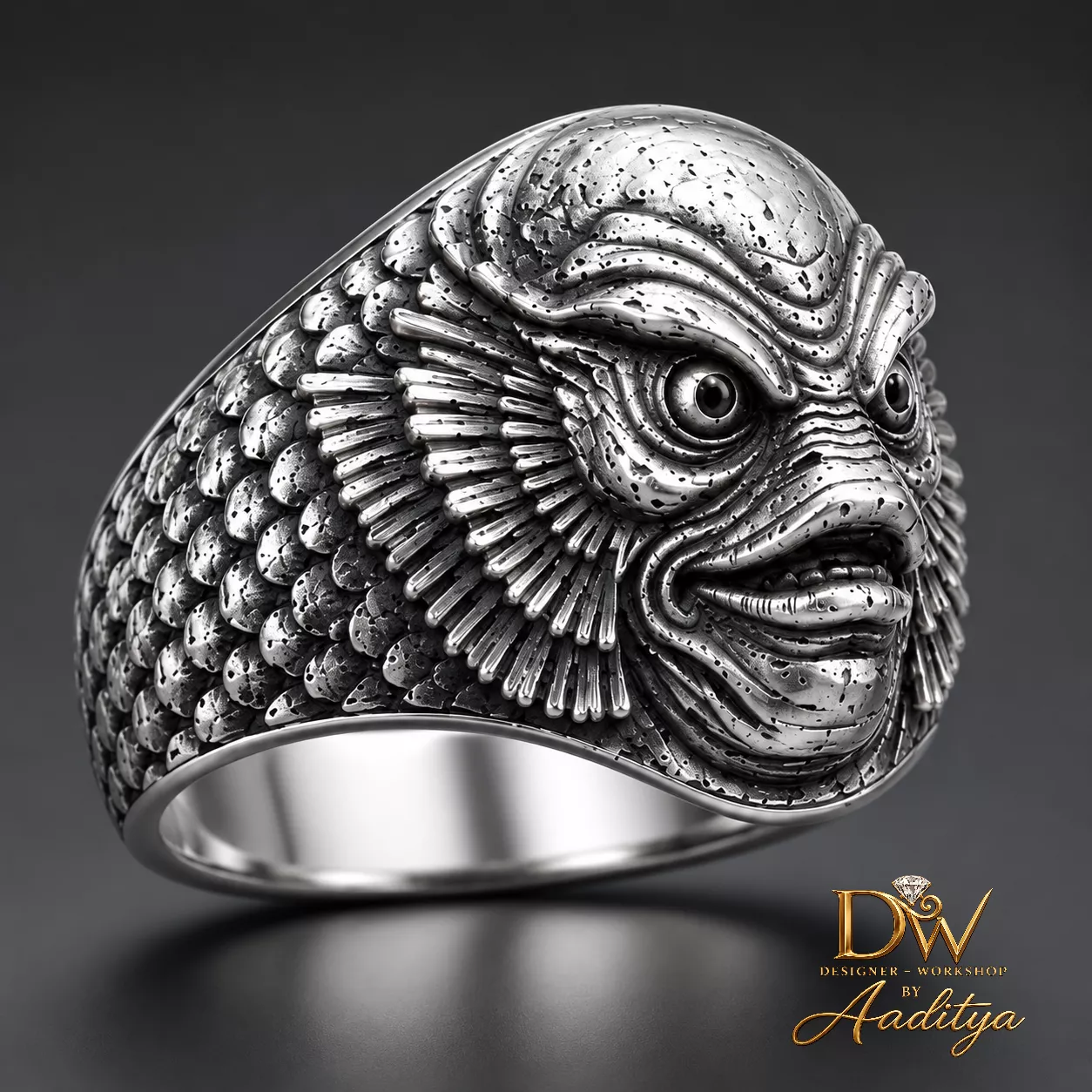 Cat Fish Monster Horror Ring 3D print model