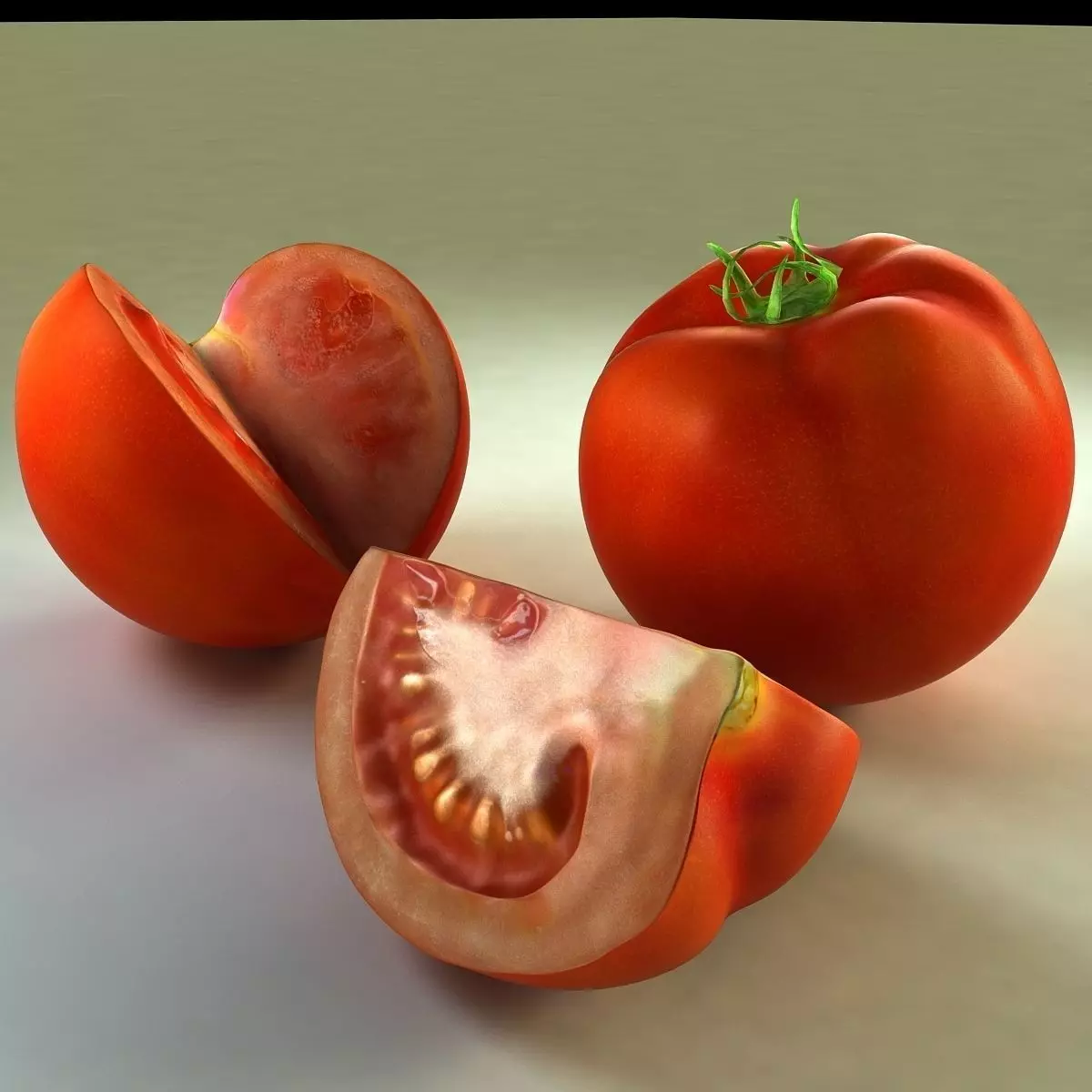 Tomato with slice Low-poly 3D model_0