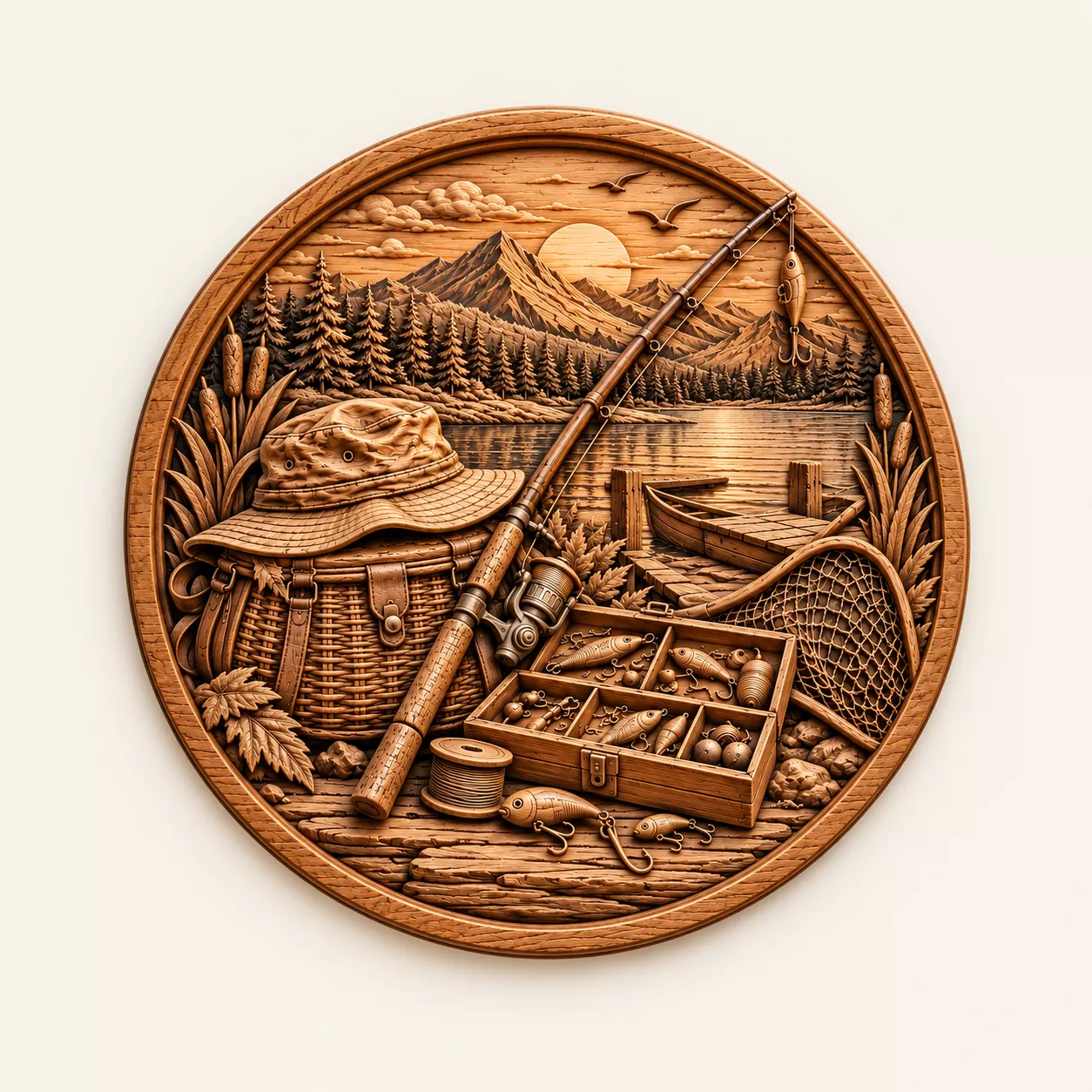 Fishing Gear CNC Wood Carving STL 3D Relief Model 3D print model
